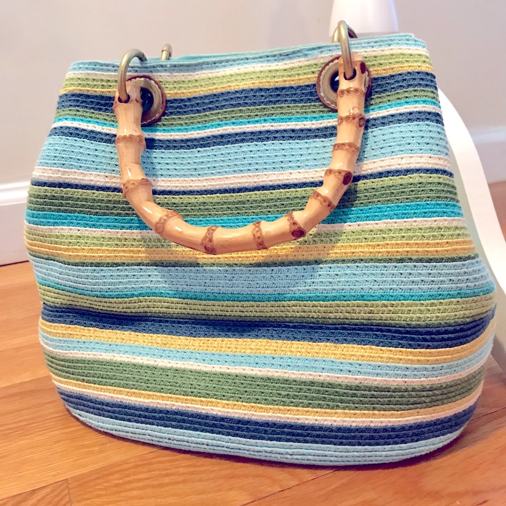 Striped Purse w/ Faux Bamboo Handles